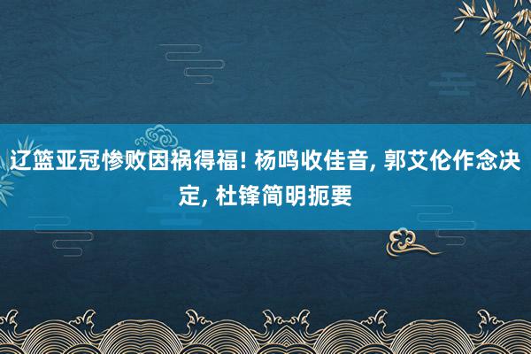 辽篮亚冠惨败因祸得福! 杨鸣收佳音, 郭艾伦作念决定, 杜锋简明扼要