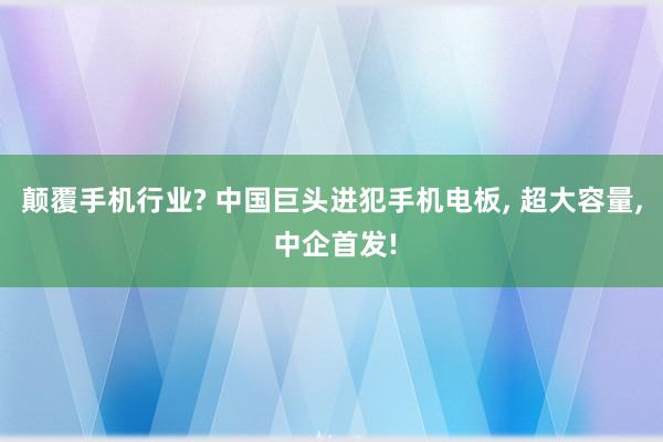 颠覆手机行业? 中国巨头进犯手机电板, 超大容量, 中企首发!