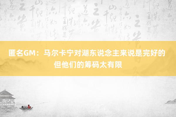 匿名GM：马尔卡宁对湖东说念主来说是完好的 但他们的筹码太有限