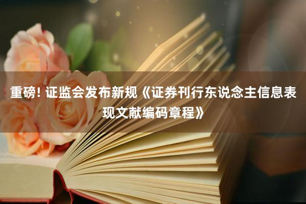 重磅! 证监会发布新规《证券刊行东说念主信息表现文献编码章程》