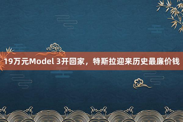 19万元Model 3开回家，特斯拉迎来历史最廉价钱